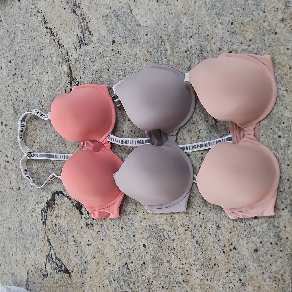 Lot of 3 34D Victoria's Secret Front Close Racerback Demi Lined T shirt Bras!